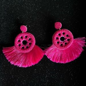 Fuchsia Pink Beaded Drop Dangle Earrings